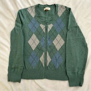 Sonoma Green Argyle Cardigan